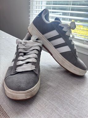 adidas Gray Suede Low-Top Sneakers with White Stripes